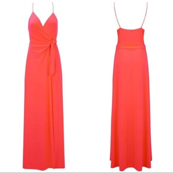 Misa Los Angeles Veronika Wrap Tie‎ Maxi Dress Neon Orange Women Size Small - Picture 4 of 8
